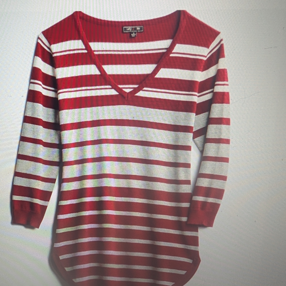 Red and White Ribbed Sweatshirt with Relaxed Fit